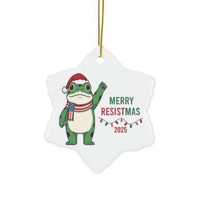 Merry Resistmas Freedom Frog Ornament 2025 – Double-Sided Political Humor Christmas Decor | Funny Activist Ornament | Freedom Frog Meme Gift