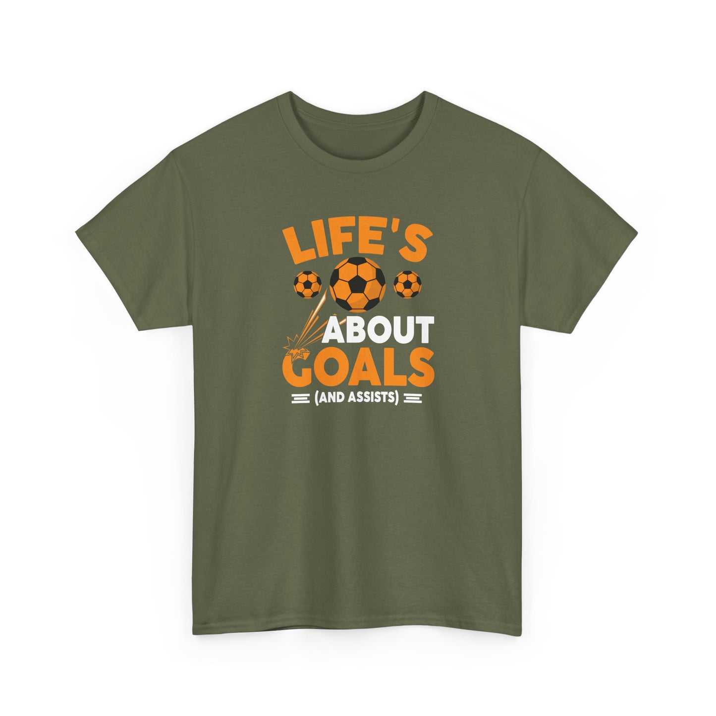 Life's About Goals Soccer T-Shirt | Soccer Quote Tee | Sports Shirt for Players, Coaches & Fans | Teamwork Cotton Tee