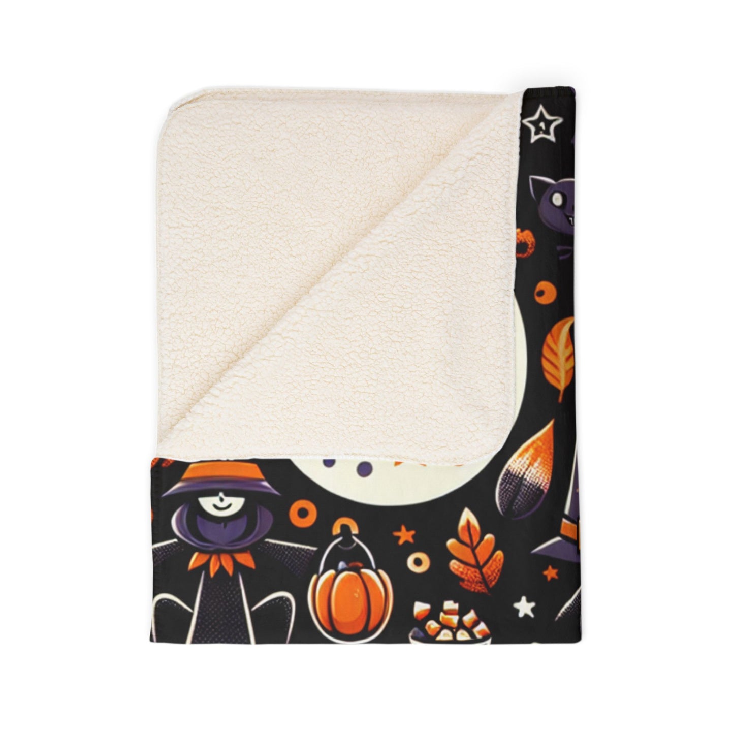 Halloween Fleece Sherpa Blanket, Cozy Fall Decor, Spooky Season Gift, Witchy Throw, Pumpkin Blanket, Ghostly Home Accessory