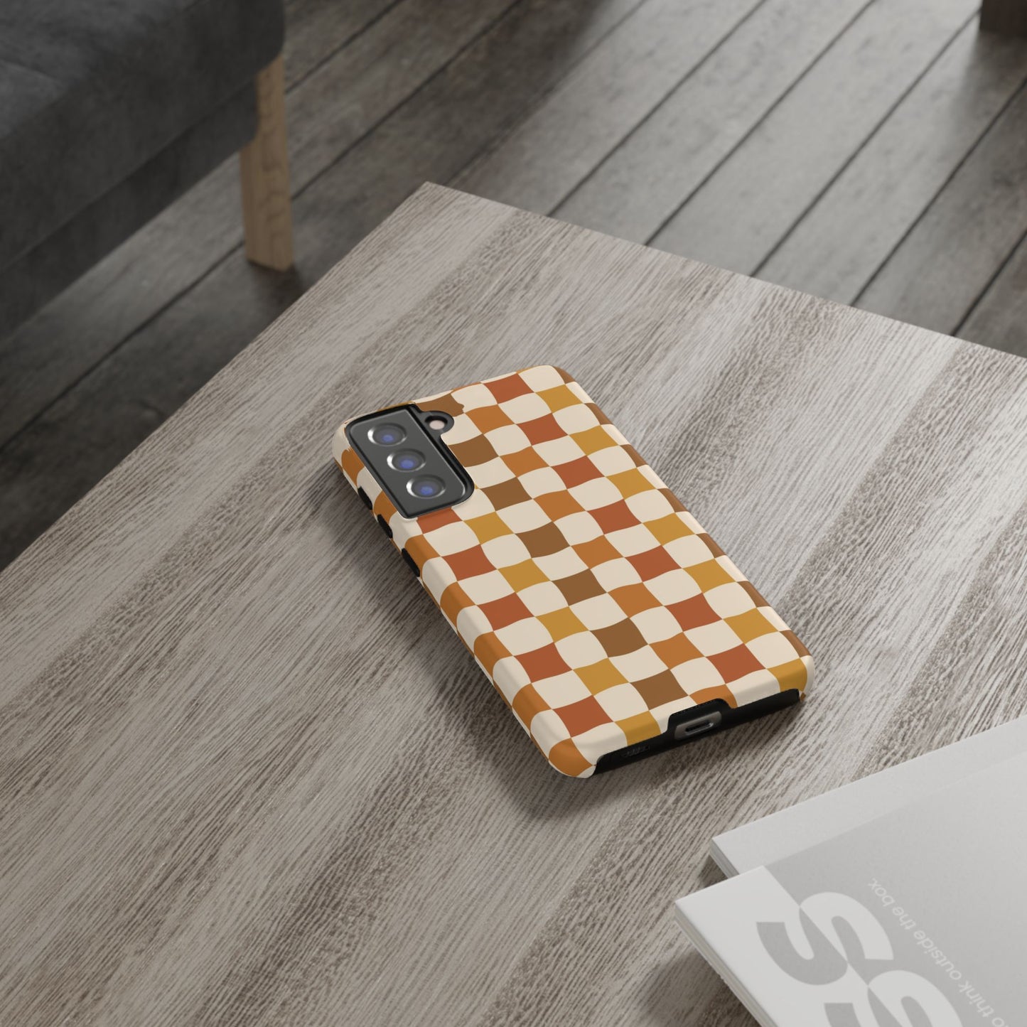 Boho Checked Phone Case, Checkerboard Design, Durable Protection, Phone Cover, Phone case For iPhone and Samsung, Trendy Phone Cover