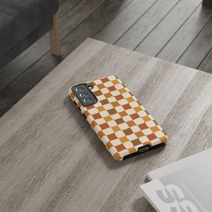 Boho Checked Phone Case, Checkerboard Design, Durable Protection, Phone Cover, Phone case For iPhone and Samsung, Trendy Phone Cover