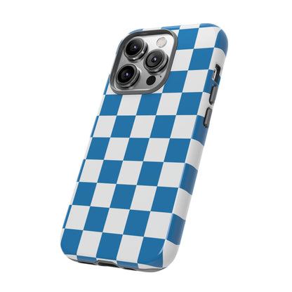 Checkered Phone Case, iPhone 17 Pro, 17, 16, 15, 14, 13, 12, 11, X, XR, XS MAX, Smartphone Cover, Blue and White Mobile Protector