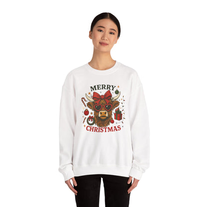Merry Christmas Highland Cow Sweatshirt, Cow Christmas Crewneck, Funny Holiday Farm Shirt, Western Christmas Sweater, Cozy Xmas Gift for Her