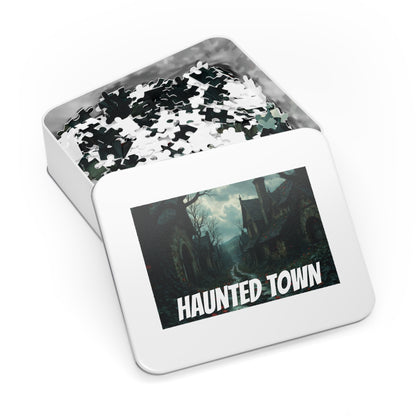 Haunted Town Jigsaw Puzzle, Spooky Village Halloween Puzzle with Tin, Dark Art Puzzle, 500-2000 Piece Gift