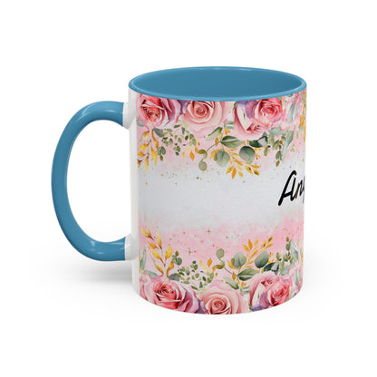 Personalized Floral Accent Coffee Mug, Custom Gift for Her, Birthday Mug, Floral Drinkware, Mother's Day Gift