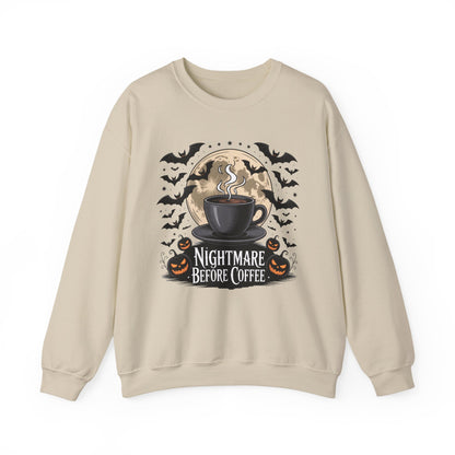 Spooky Coffee Lover's Crewneck Sweatshirt, Cozy Halloween Apparel Unisex Sweatshirt Nightmare Before Coffee Sweatshirt Perfect for Halloween