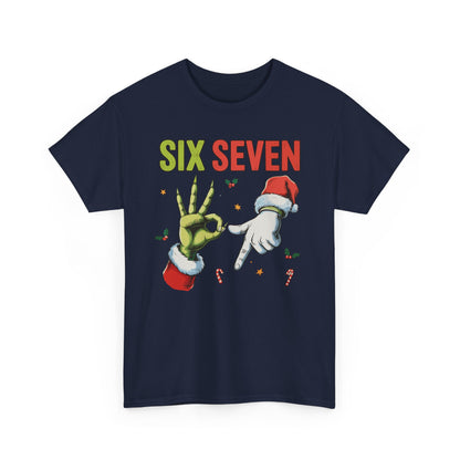 Funny "Six Seven" Christmas Shirt  Grinch Hand & Santa Hand Graphic Tee | Holiday Humor T-Shirt | Unisex Christmas Gift for Men Women
