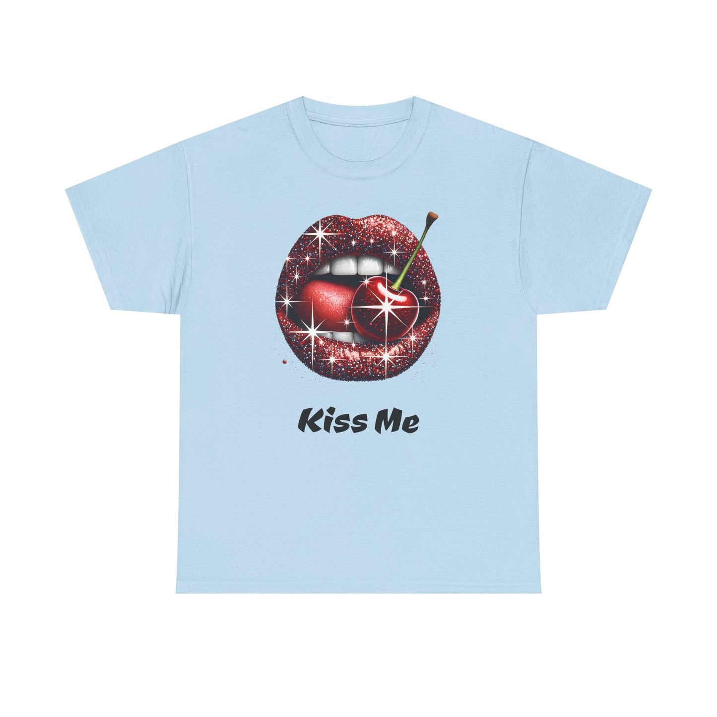 Glitter Lips Cherry Kiss Me Tee, Retro Pinup Graphic Shirt, Flirty Pop Art T-Shirt, Vintage Style Cotton Tee