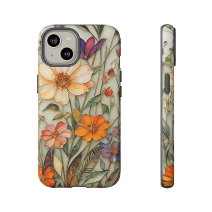 Phone case For iPhone & Samsung, Wildflower Mosaic MagSafe iPhone Case: Botanical Floral Design iPhone
