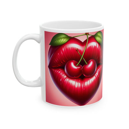 Cherry Lips Mug, Cute Retro Coffee Mug, Pop Art Ceramic Cup, Aesthetic Lips Design Mug, Gift for Coffee Lovers, 11oz 15oz