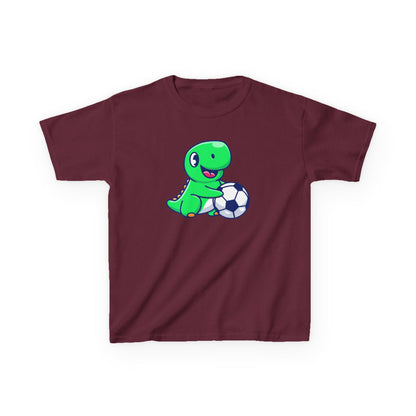 Green Dinosaur Playing Soccer Kids T-Shirt, Cute Dino Soccer Shirt for Boys Girls, Fun Youth Sports Graphic Tee, Football Lover
