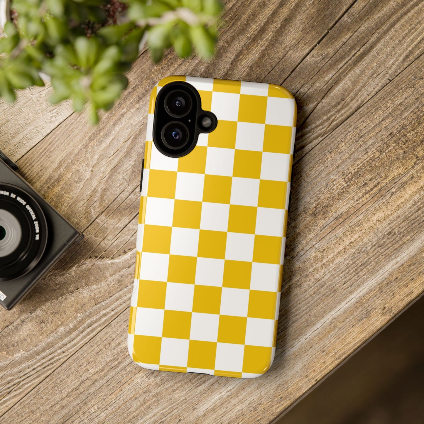 Yellow Checkered Phone Case - iPhone 17 Pro, 17, 16, 15, 14, 13, 12, 11, X, XR, XS MAX, Gift for Friends