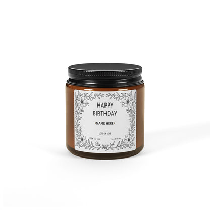Personalized Birthday Scented Soy Candle | Amber Jar | Relaxing Home Decor, Special Gift, Aromatherapy, Party Favor, Holiday Gift