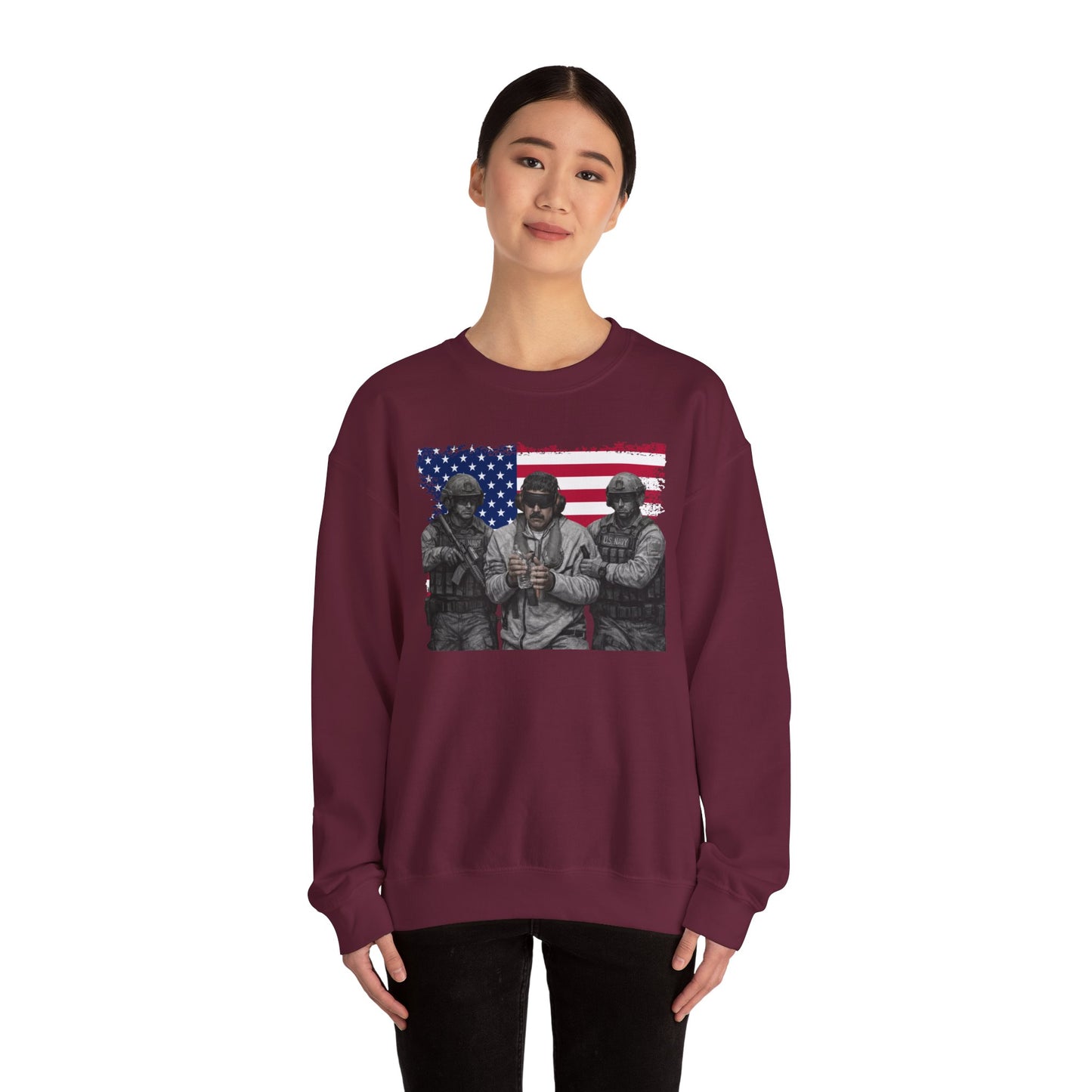 Maduro Captured 2026 Venezuela Libre Sweatshirt, Patriotic Military Graphic Crewneck, American Flag Soldier Tribute, Support Pullover