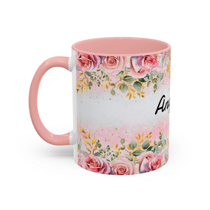 Personalized Floral Accent Coffee Mug, Custom Gift for Her, Birthday Mug, Floral Drinkware, Mother's Day Gift