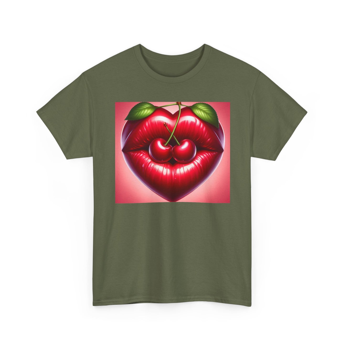 Cherry Lips Heart Graphic Tee, Retro Pop Art T-Shirt, Cute Aesthetic Cotton Shirt, Vintage Style Unisex Tee, Fun Statement Top