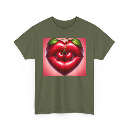Cherry Lips Heart Graphic Tee, Retro Pop Art T-Shirt, Cute Aesthetic Cotton Shirt, Vintage Style Unisex Tee, Fun Statement Top