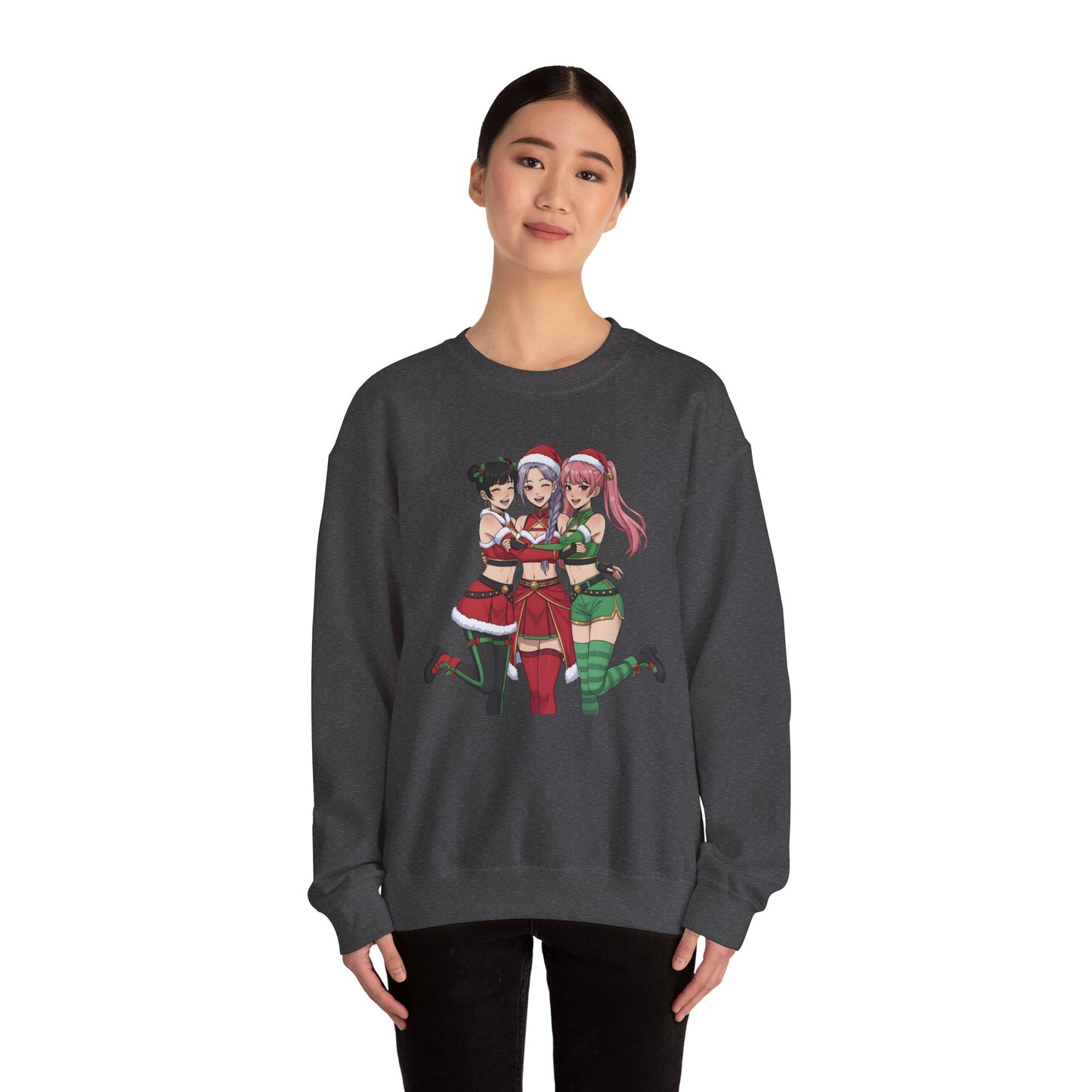 Anime Christmas Sweatshirt, Kawaii Girls Holiday Crewneck, Cute Anime Xmas Sweater, Cozy Otaku Gift, Holiday Kawaii Trio Shirt