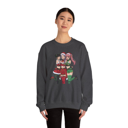 Anime Christmas Sweatshirt, Kawaii Girls Holiday Crewneck, Cute Anime Xmas Sweater, Cozy Otaku Gift, Holiday Kawaii Trio Shirt