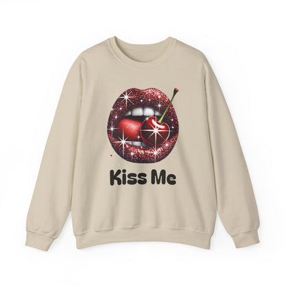 Cherry Kiss Me Sweatshirt, Glitter Lips Cherry Graphic Crewneck, Retro Pop Art Sweatshirt, Cute Flirty Pullover, Unisex Cozy Top