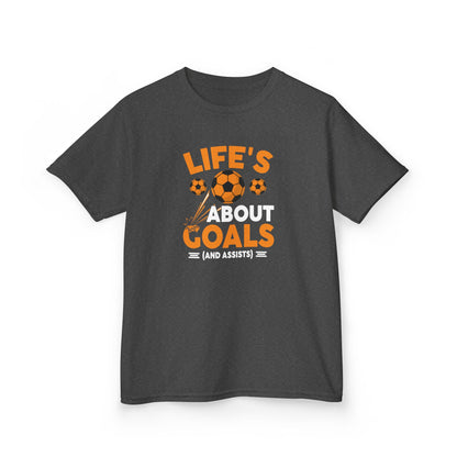 Life's About Goals Kids T-Shirt | Soccer Graphic Tee | Fun Teamwork Shirt for Boys & Girls | Cotton Youth Sports Top, FIFA World Cup 2026