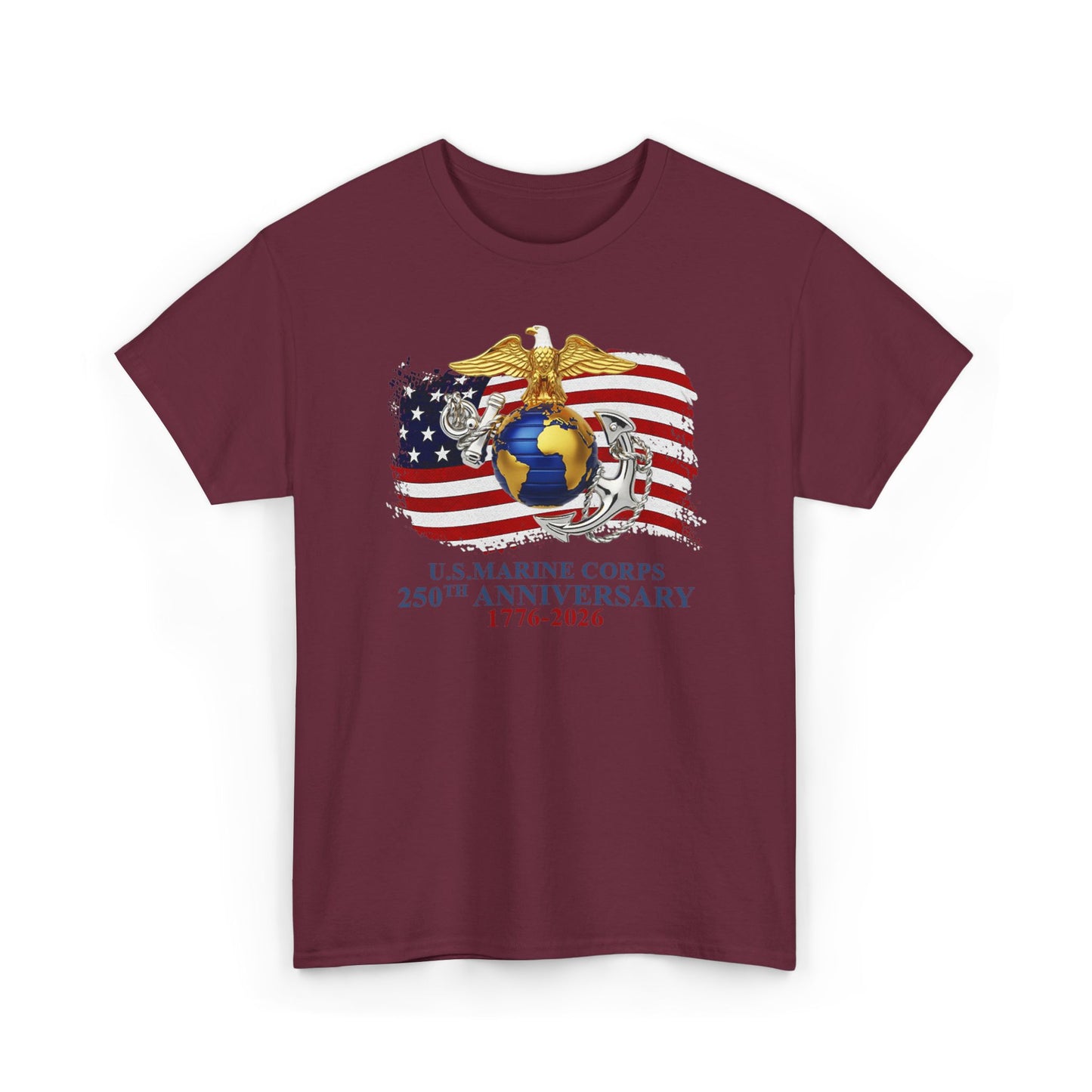 US Marine Corps 250th Anniversary T-Shirt Eagle, Globe Anchor with American Flag (1776-2026)