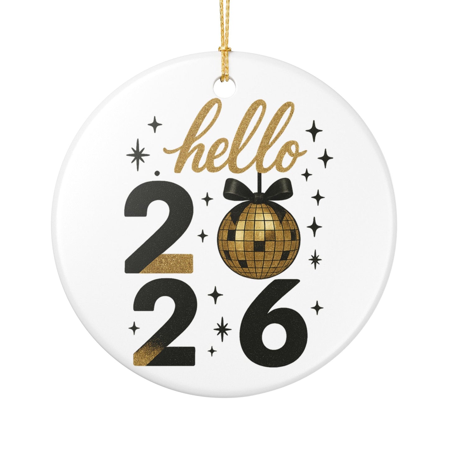 Happy New Year 2026, Trendy New Years, Black And Gold Sequins Glitter Faux Sparkly New Year Ornament, Hello 2026