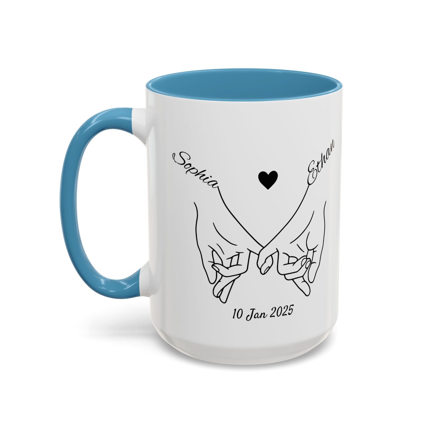Holding Hands Couple Mug | Personalized Names & Date Coffee Cup | Custom Line Art Love Mug | Valentine Anniversary Gift for Couples