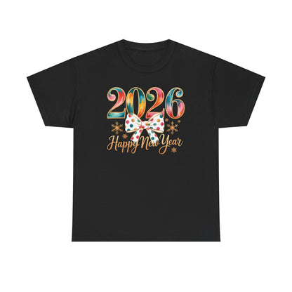 2026 Happy New Year Shirt, Colorful Bow New Year Tee, New Year Outfit, Cute NYE Party T-Shirt, 2026 Celebration Graphic Tee, New Year Gift