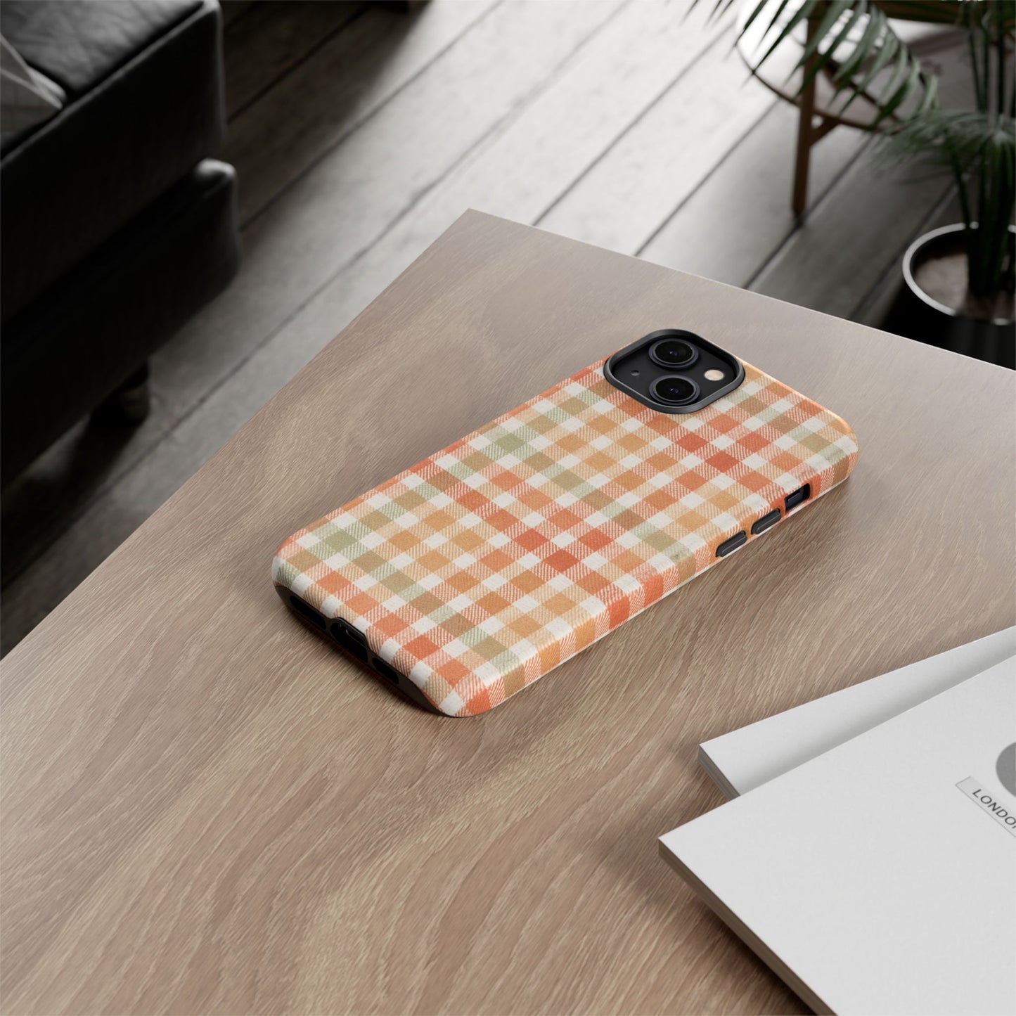 Boho Checkered Phone Case | Neutral Aesthetic Plaid Case | Retro Minimalist Check Design | iPhone Cover | Samsung Cover
