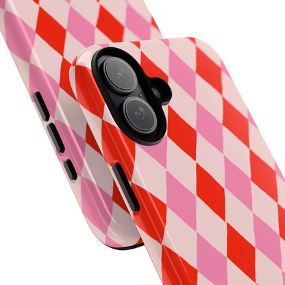 Tough Cases with Red Pink Diamonds, Retro Checkerboard iPhone Case And Samsung Case, Slim Fit Phone Case, Stylish Gift