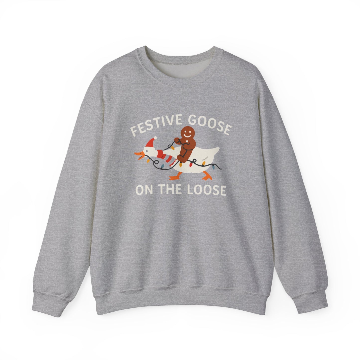 Festive Goose on the Loose Sweatshirt, Funny Christmas Gingerbread Crewneck, Holiday Lights Shirt, Cozy Winter Gift for Her and Him