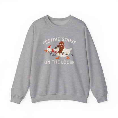 Festive Goose on the Loose Sweatshirt, Funny Christmas Gingerbread Crewneck, Holiday Lights Shirt, Cozy Winter Gift for Her and Him