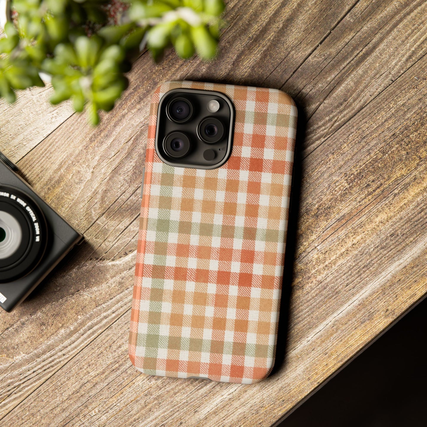 Boho Checkered Phone Case | Neutral Aesthetic Plaid Case | Retro Minimalist Check Design | iPhone Cover | Samsung Cover