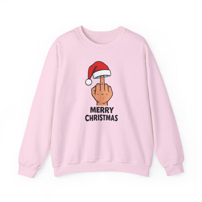 Funny Christmas Sweatshirt, Santa Hat Middle Finger Shirt, Merry Christmas Crewneck, Offensive Holiday Sweater, Funny Xmas Gift