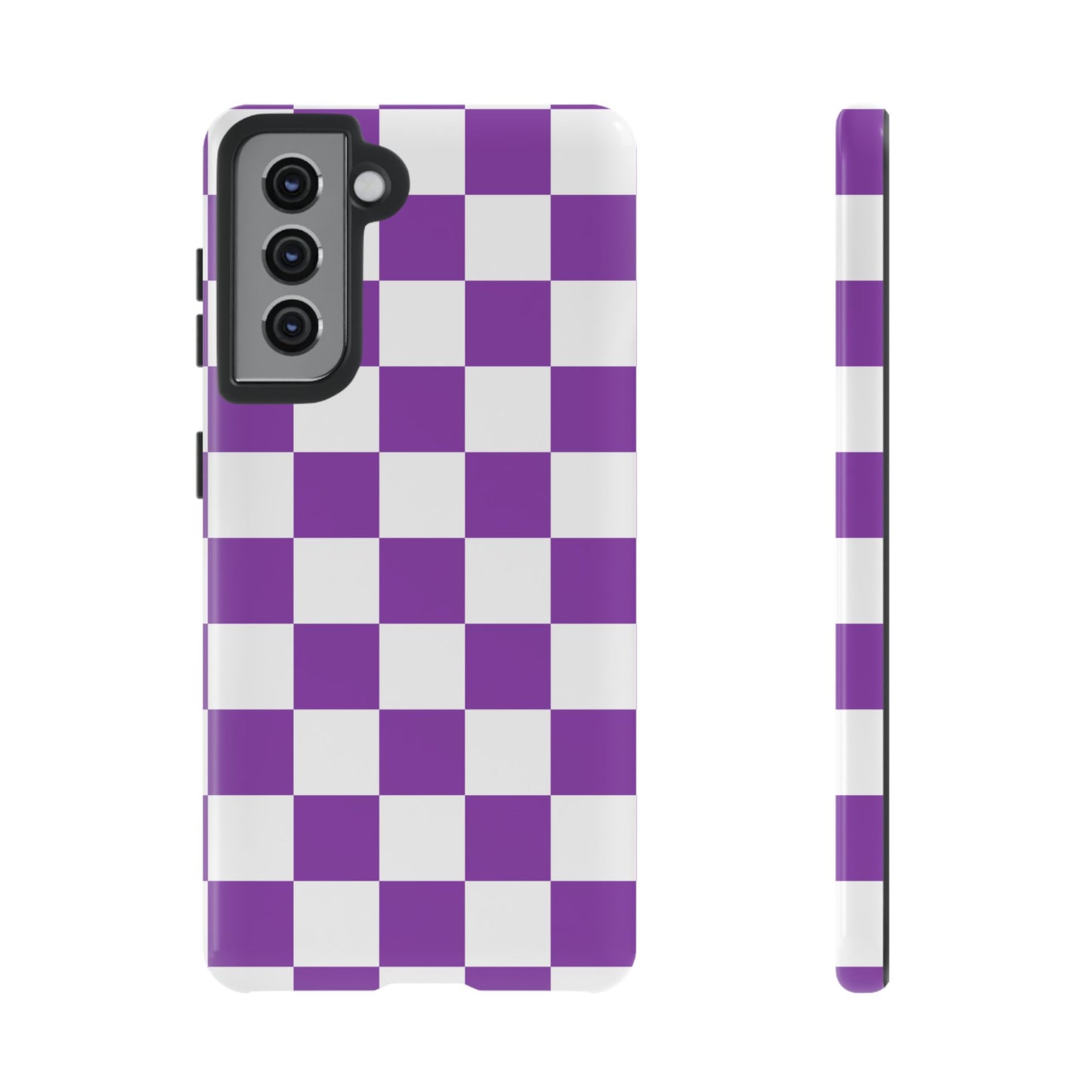 Purple Checkered Phone Case, Samsung Galaxy S25, S25 Plus, S24, S24 Plus, S24 Ultra, S23, S22, S22 Plus, S21 Ultra, S21 FE, S20+