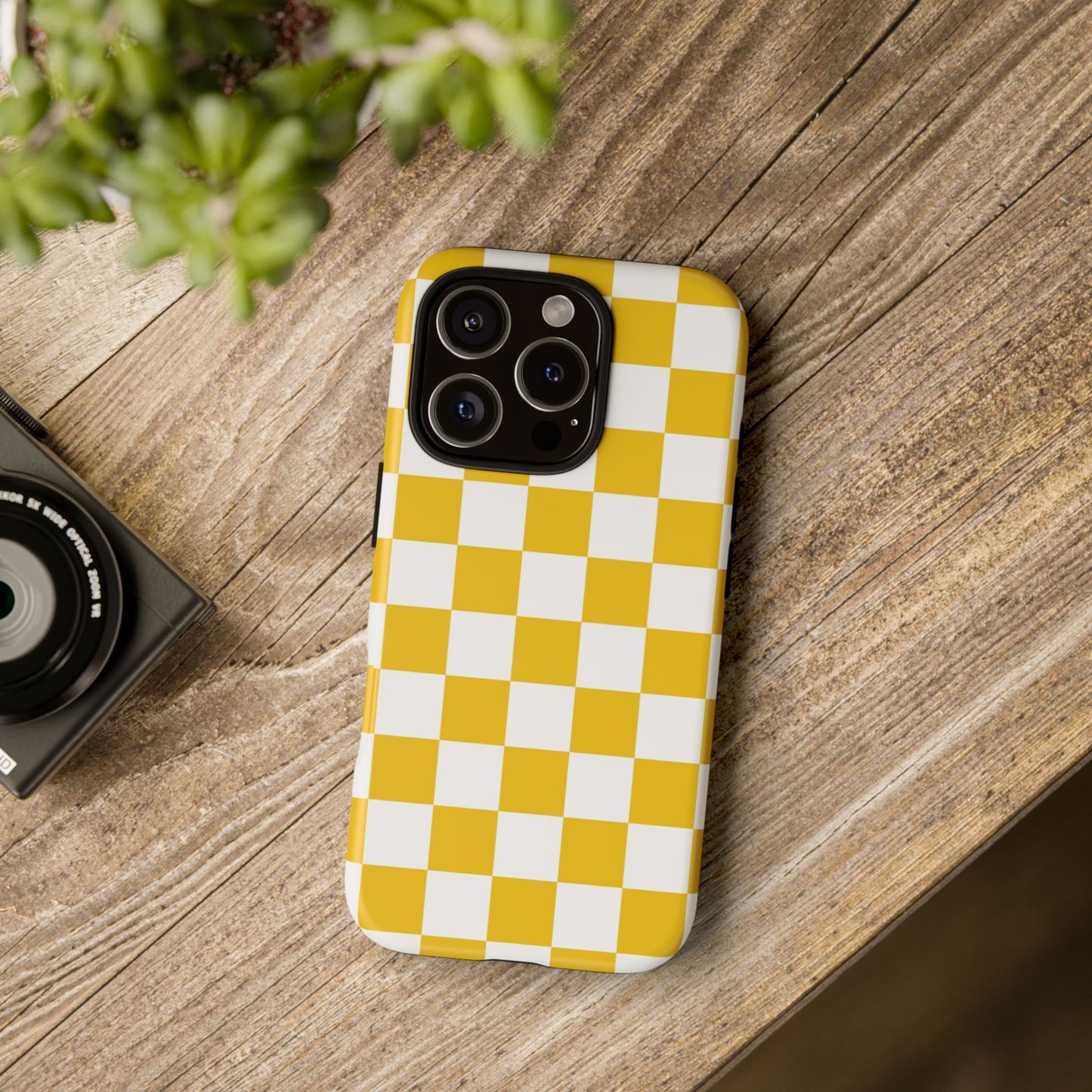 Yellow Checkered Phone Case - iPhone 17 Pro, 17, 16, 15, 14, 13, 12, 11, X, XR, XS MAX, Gift for Friends