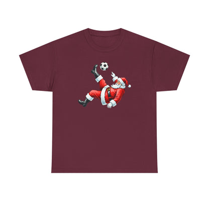 Santa Soccer Heavy Cotton Tee, Fun Holiday Shirt, Christmas Party, Gift for Him/Her, Festive Clothing, Casual Wear, Gift for her