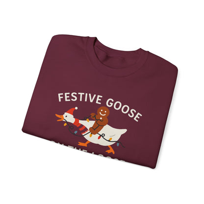 Festive Goose on the Loose Sweatshirt, Funny Christmas Gingerbread Crewneck, Holiday Lights Shirt, Cozy Winter Gift for Her and Him