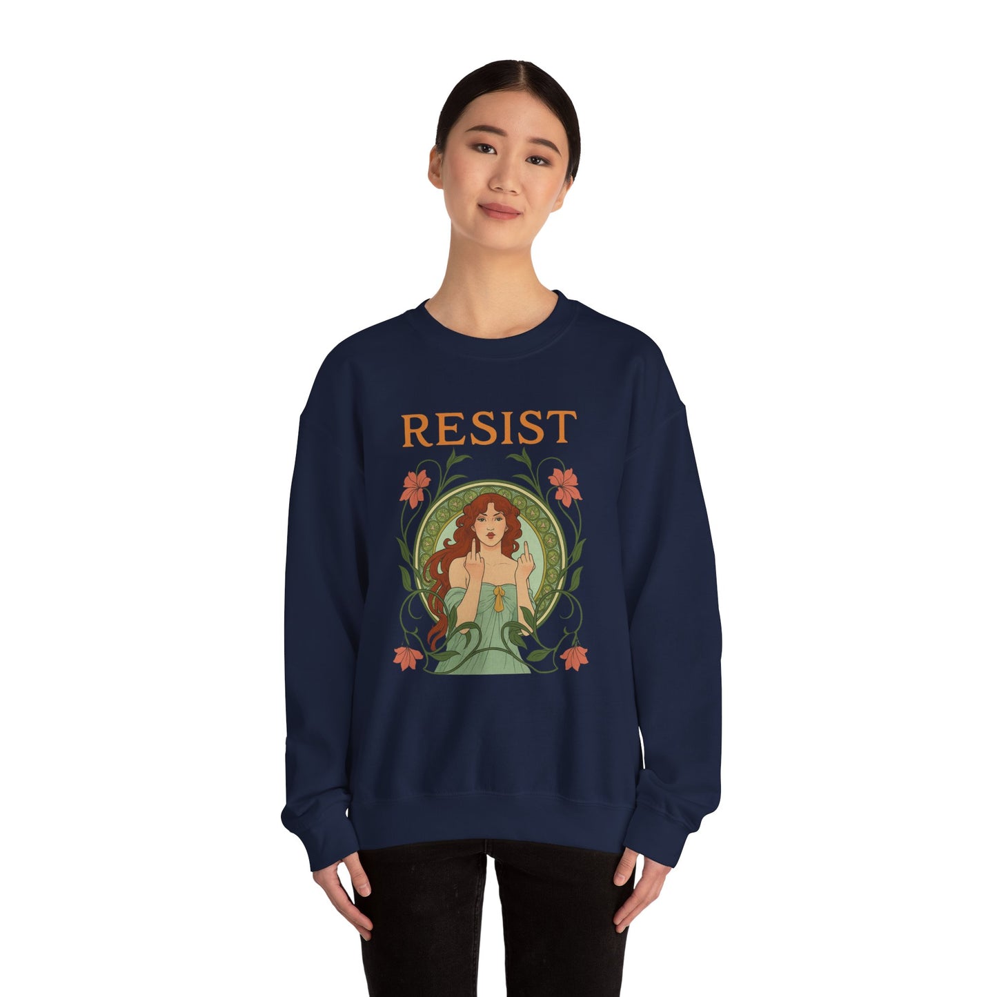 Resist Art Nouveau Woman Sweatshirt, Feminist Vintage Crewneck, Floral Botanical Activist Pullover, Empowerment Gift, Cozy Fall Layer