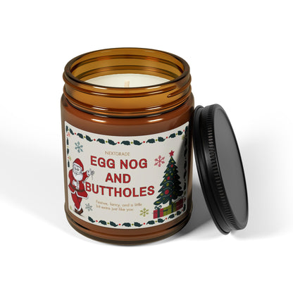 Egg Nog and Buttholes Candle Funny Christmas Candle for Friends Coworkers | Holiday Gag Gift, Premium Soy Wax Amber Jar Candle