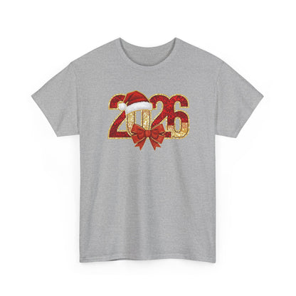 2026 New Year Shirt | Festive Christmas Tee with Santa Hat & Bow | Happy New Year T-Shirt | Holiday Party Outfit Gift