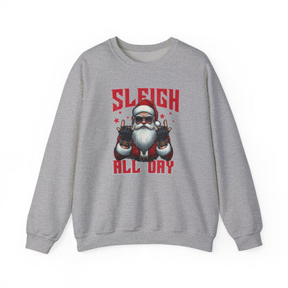 Funny Santa Sleigh All Day Sweatshirt | Rocker Santa Christmas Sweater | Funny Holiday Sweatshirt | Cozy Unisex Christmas Gift