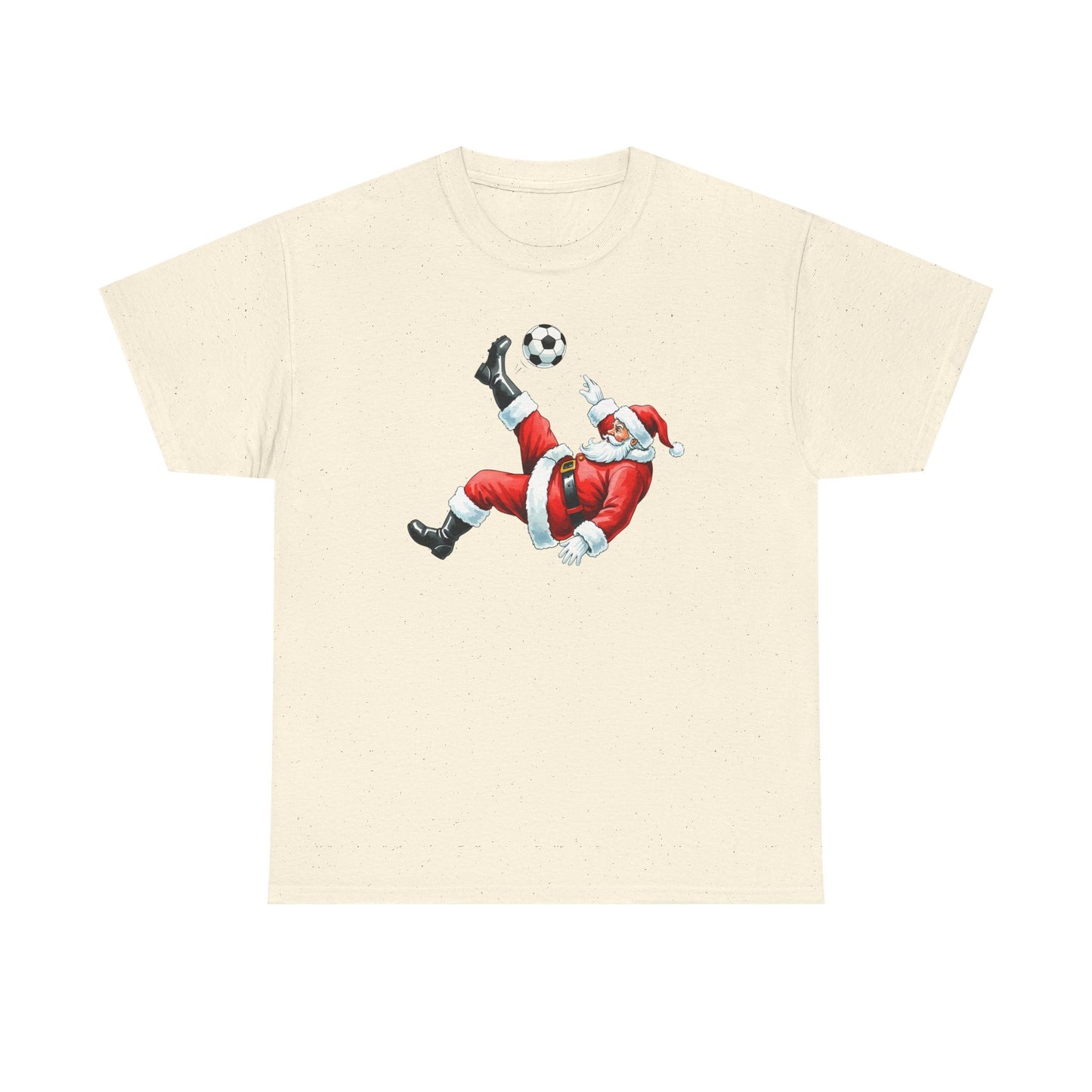 Santa Soccer Heavy Cotton Tee, Fun Holiday Shirt, Christmas Party, Gift for Him/Her, Festive Clothing, Casual Wear, Gift for her