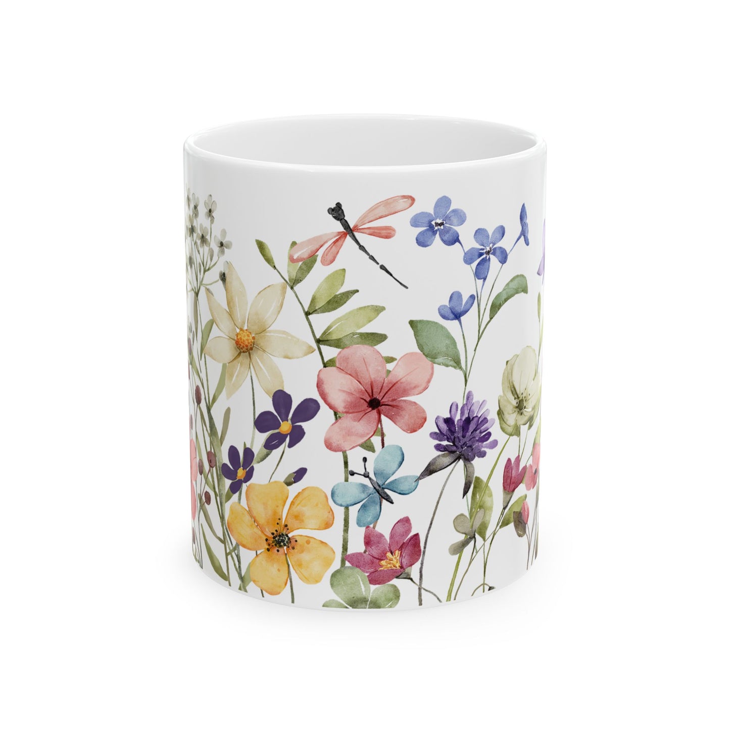 Watercolor Floral Mug Spring Flower Coffee Cup, Botanical Butterfly Mug, Garden Lover Gift, Nature Aesthetic Ceramic Mug Cute Floral Tea Cup