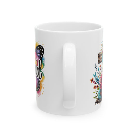 Blessed Butterfly Mug | Be Strong & Courageous Floral Ceramic Mug | Christmas Mug | Christmas Gift | Jesus Verse