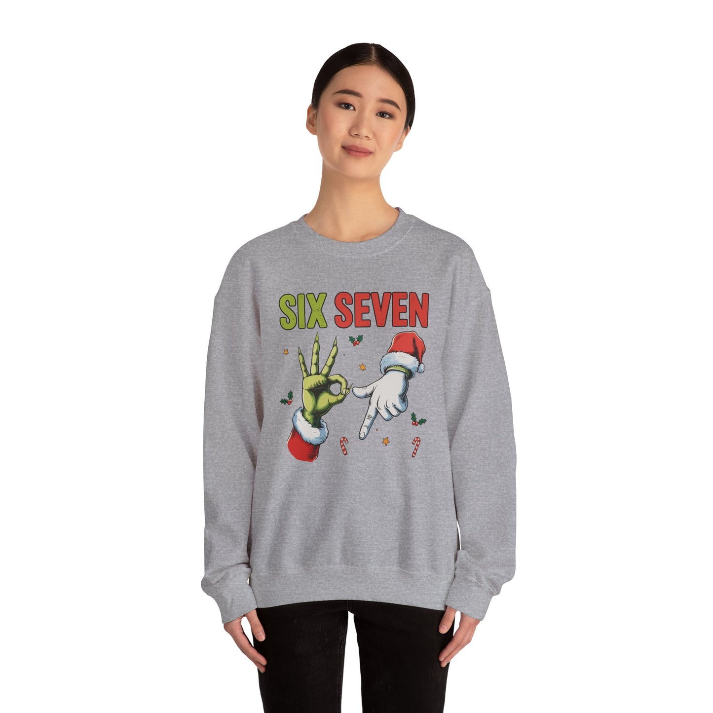 Funny Six Seven Christmas Sweatshirt | Santa Hands Holiday Crewneck | Cozy Pink Christmas Sweater for Men Women | Festive Holiday Gift