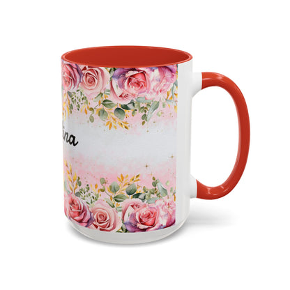 Personalized Floral Accent Coffee Mug, Custom Gift for Her, Birthday Mug, Floral Drinkware, Mother's Day Gift