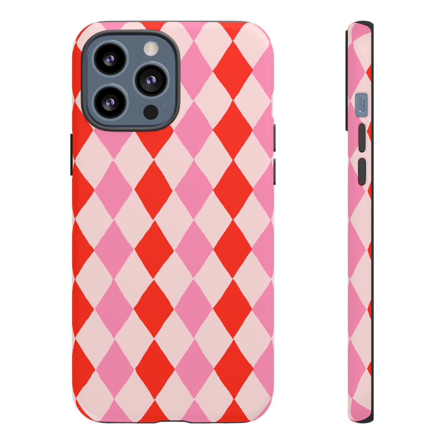 Tough Cases with Red Pink Diamonds, Retro Checkerboard iPhone Case And Samsung Case, Slim Fit Phone Case, Stylish Gift