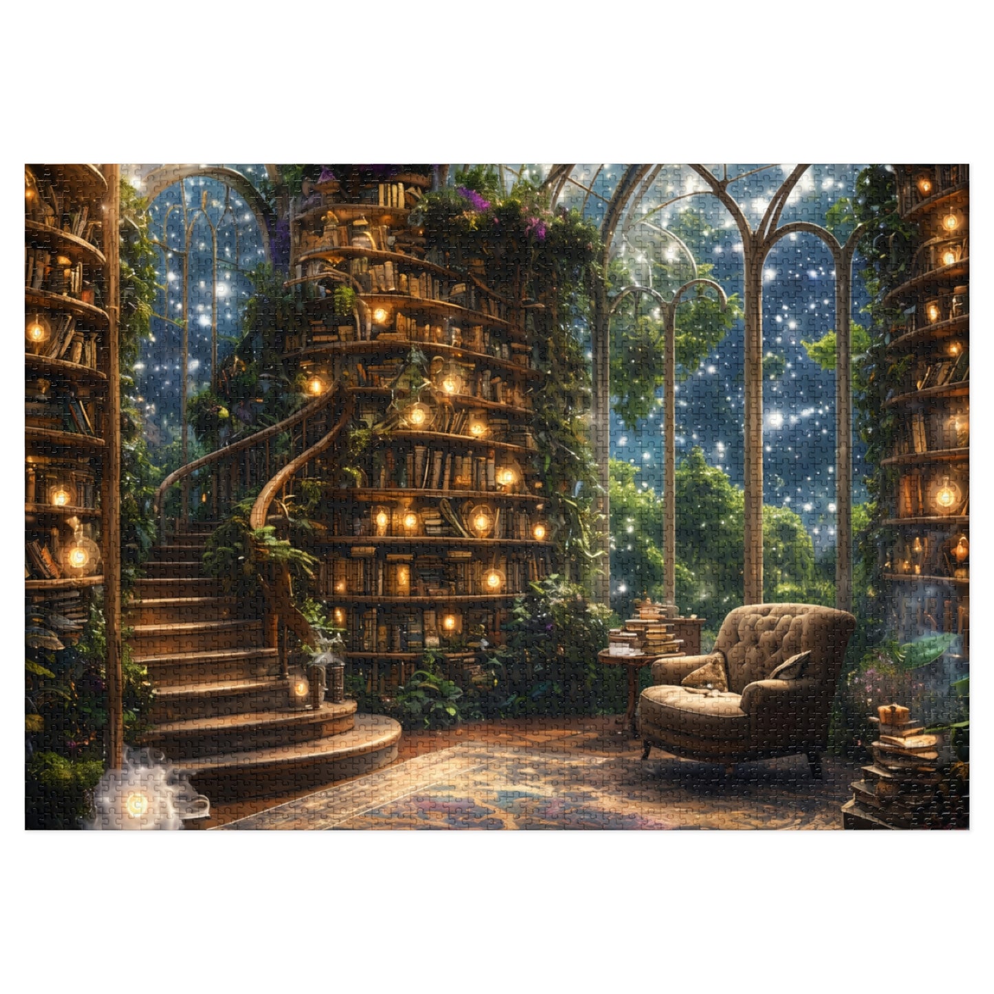 Dream Library, Magical Greenhouse, Jigsaw Puzzles, Star Filled Sky Library Reading Garden Lounge Room, Starry Night View, 500 Or 1000
